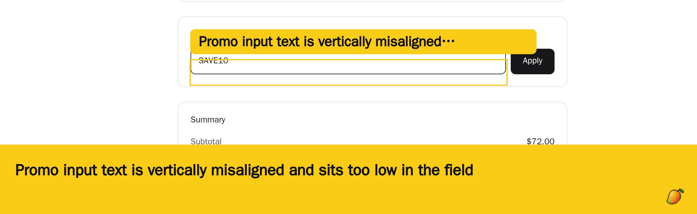 Promo input text is vertically misaligned and sits too low in the field
