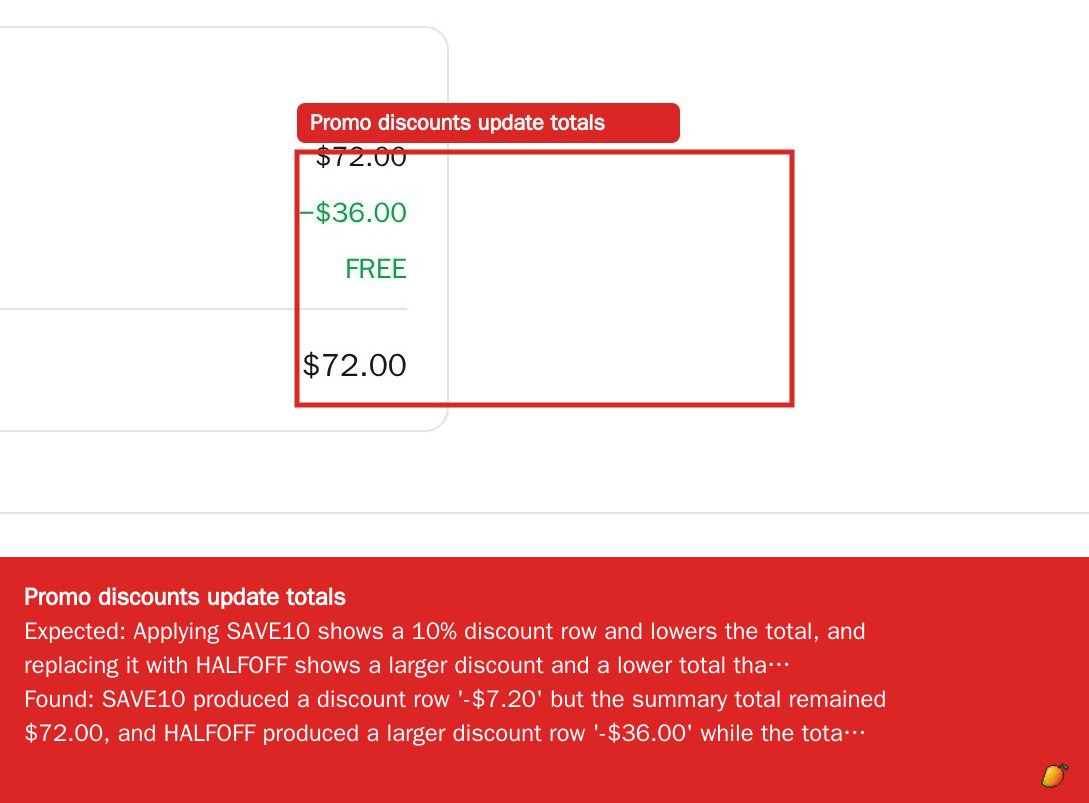 Promo discounts update totals evidence